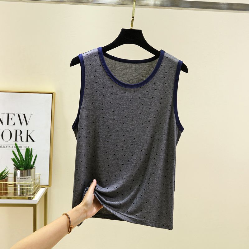 

Модальный топ-майка в горошек с круглым вырезом для женщин, летний тонкий топ без рукавов с круглым вырезом, повседневный топ большого размера для ношения под одеждой Dark gray L (Recommendation 40.00 kg-60.00 kg