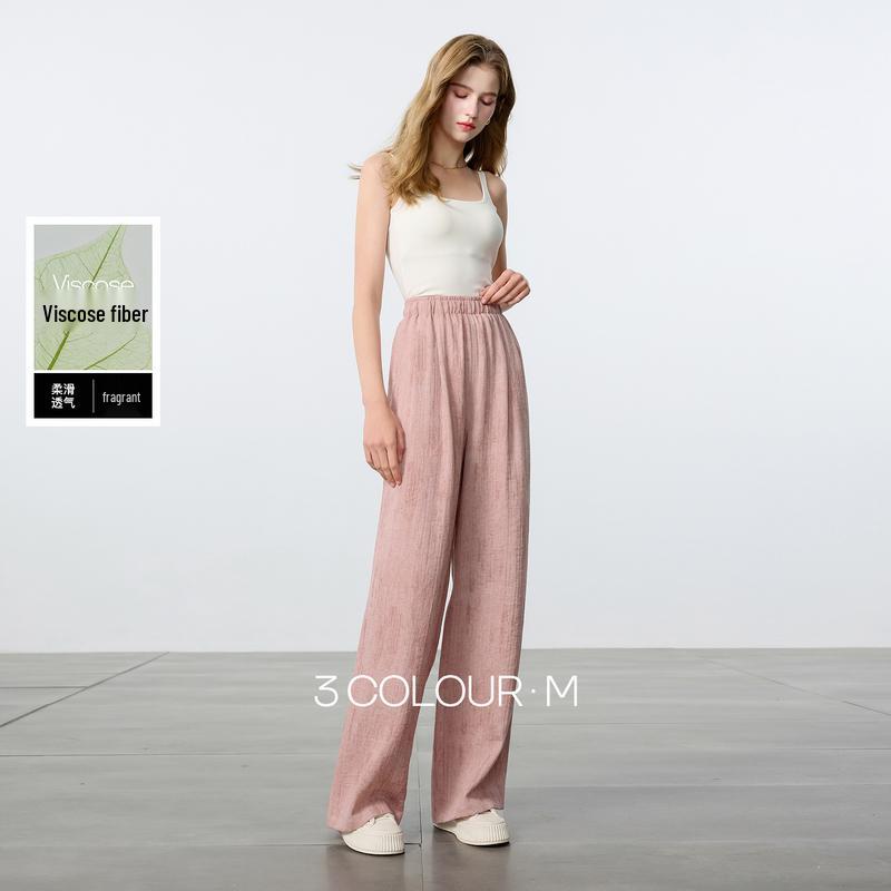 Spring 2026 Women s Zen Casual Wide-Leg Pants with Elastic Waist Large
