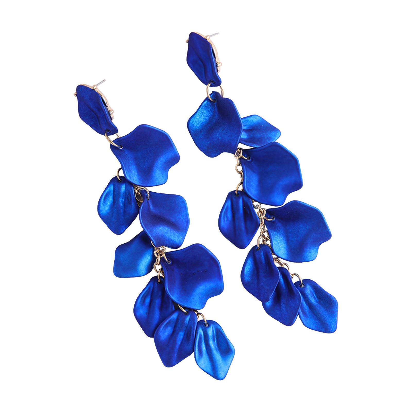 Длинные акриловые серьги в виде лепестков роз, висячие серьги в виде преувеличенных цветов, серьги-капли с цветочными кисточками для женщин One Size синий