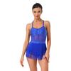 Women Latin Dance Leotard Dress Rhinestone Cha-cha Samba Tango Costumes Sheer Mesh Tassel Fringe One Piece Bodysuit Dancewear
