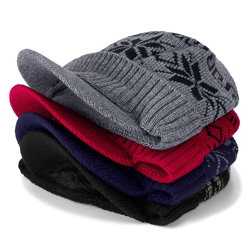 Fur Quality High Lined Add Brim Winter Hats Casual Beanies Hat For Men And Women Snowflake Design Acrylic Knitted Hat