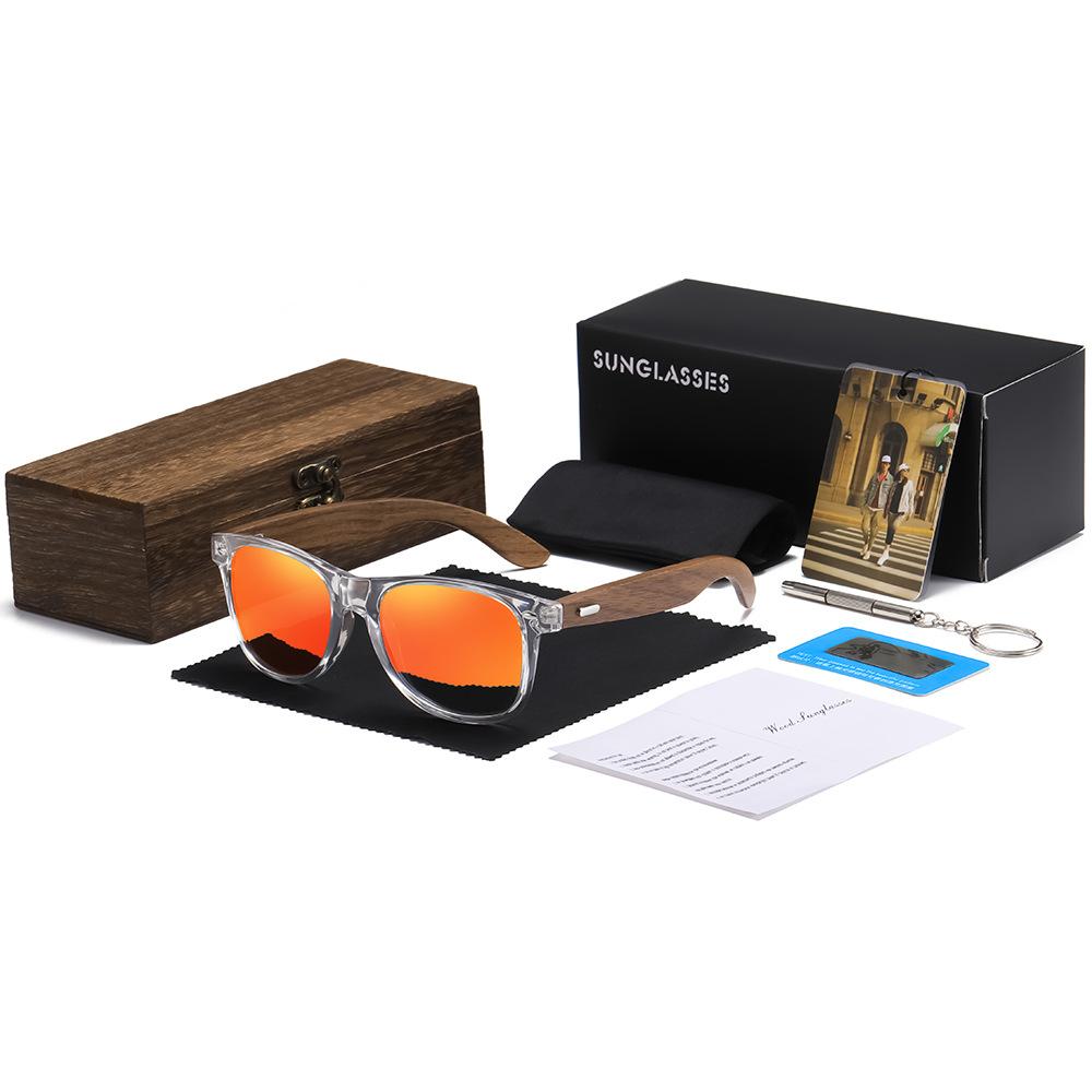 XUEDIAO Transparent PC Frame With Wood Tmeple Sun Glasses Polarized for Men Women Fashion Handmade Sunglasses