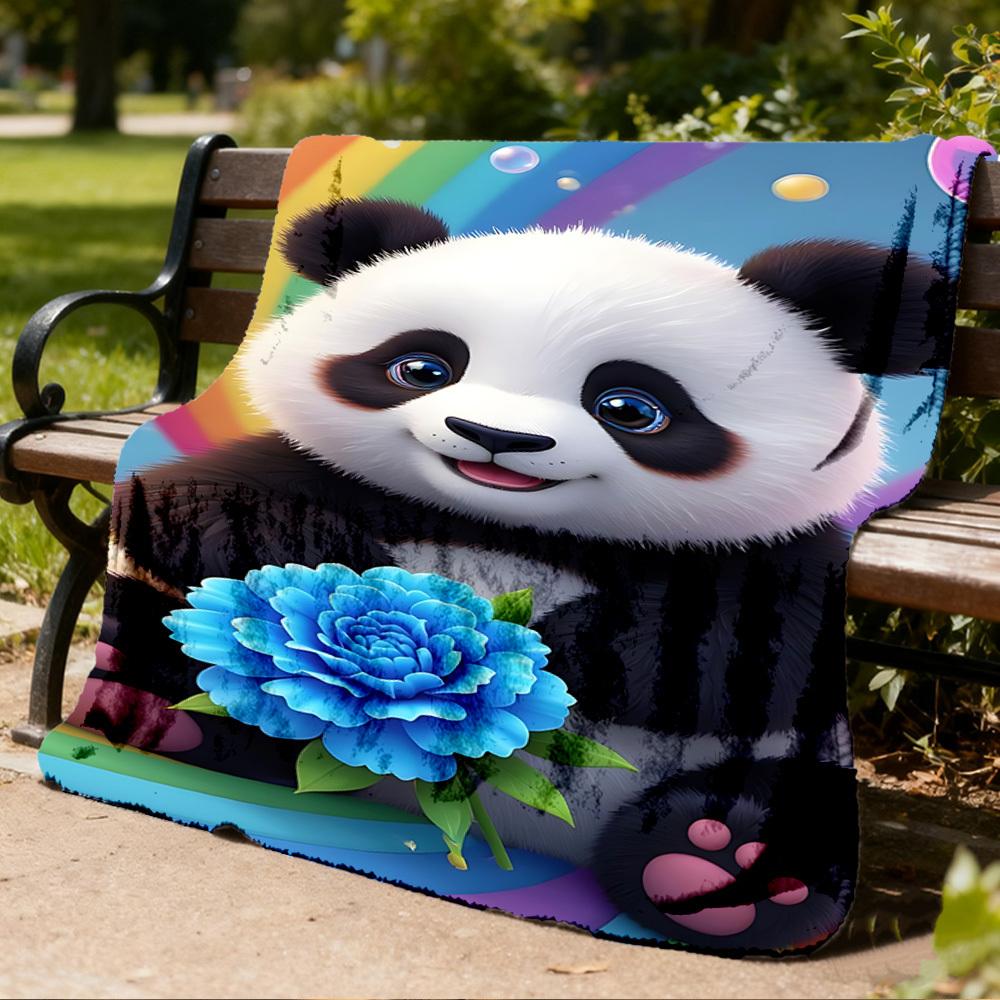 1pc Panda, Flower Throw Blanket Polyester Fiber, Lightweight Flannel, Soft & Warm, All Season Use for Outdoor, Camping Digital Print