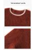 Women's 100% Cashmere Color Block Round Neck Pullover Sweater - Autumn/Winter Seven Gauge Single Ply Loose Fit