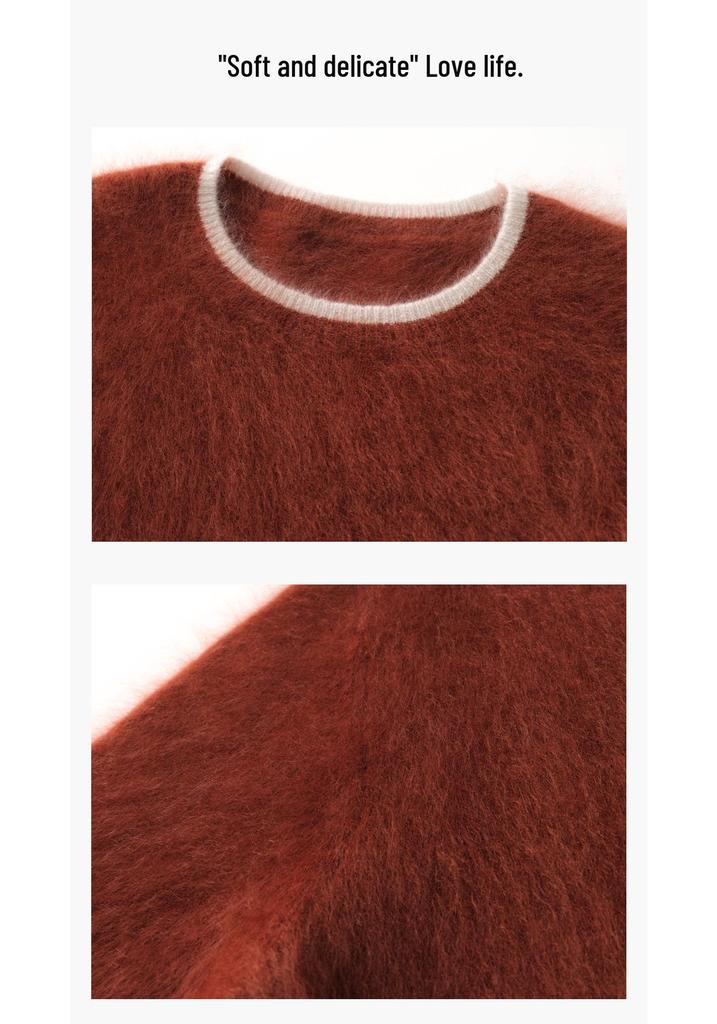 Women's 100% Cashmere Color Block Round Neck Pullover Sweater - Autumn/Winter Seven Gauge Single Ply Loose Fit