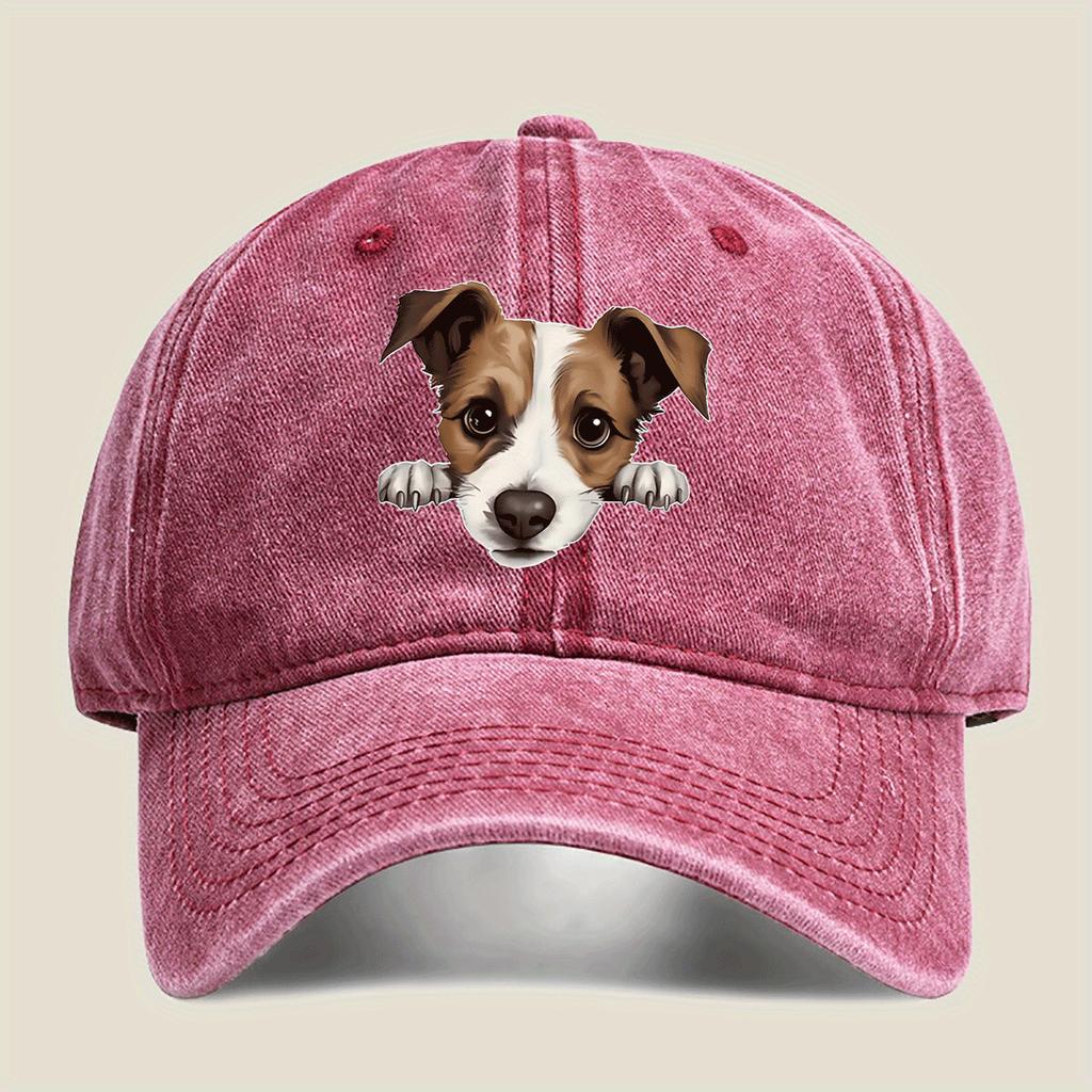 Pitiful Puppy Print Washed Baseball Cap Couples Outdoor Casual Hat Available in 1 or 2pcsAppropriate for Any Season