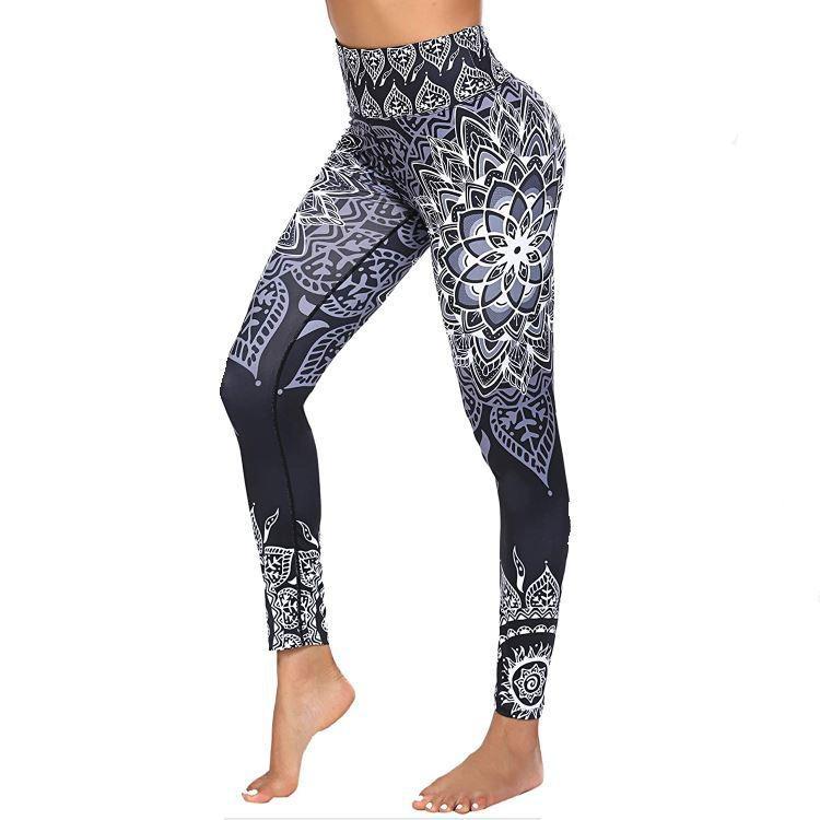 

New Print High-Waisted Elastic Sports Leggings - Nine-Point Length (CM414) Small