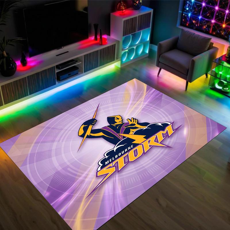 Melbourne Storm Design Crystal Velvet Carpet Cozy Non?Slip Printed Rug For Bedroom Living Room Entrance
