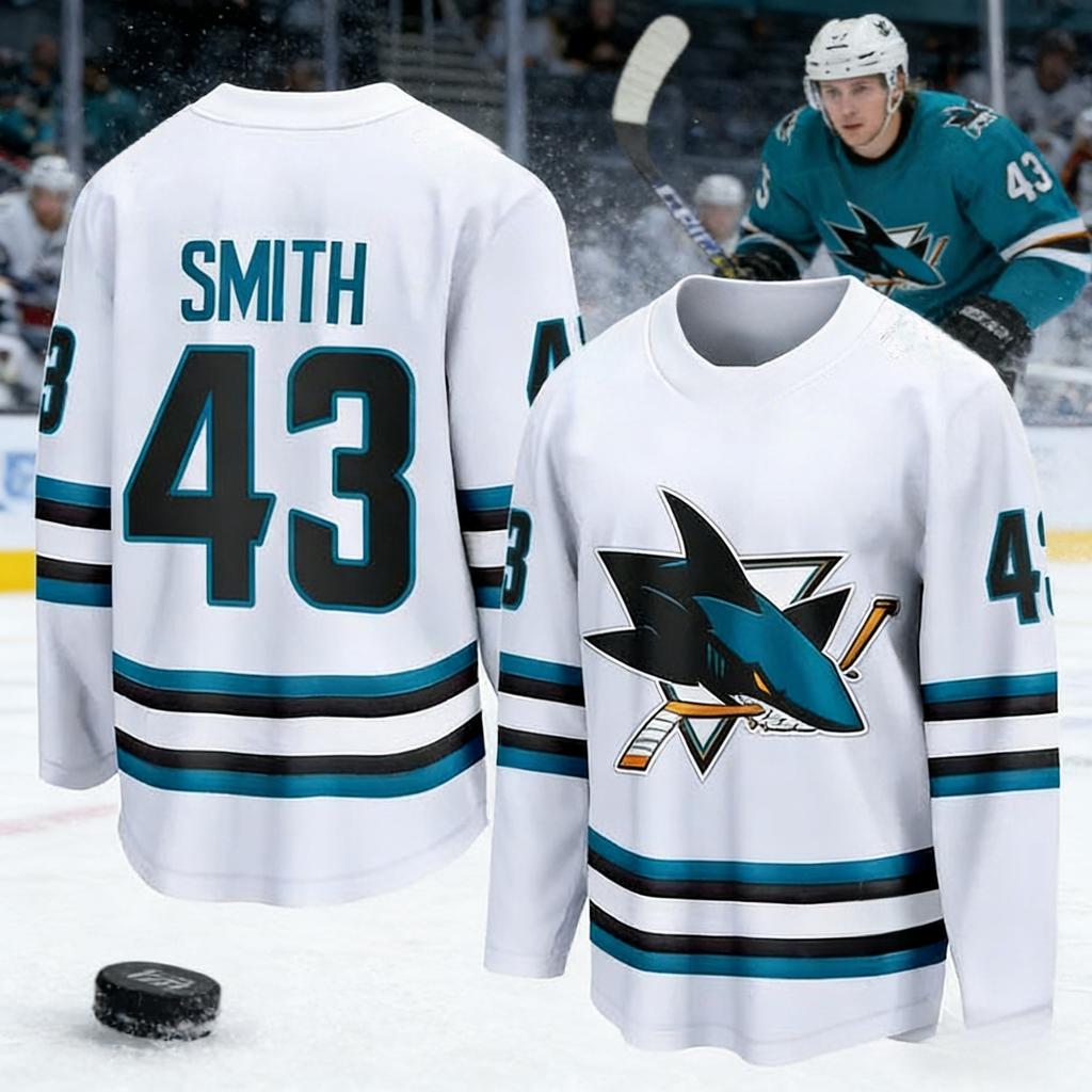 Maglia Sportiva da Hockey su Ghiaccio più Venduta 2026 Uomo Serie Squalo Stampata 3D Traspirante Asciugatura Rapida Bianco Manica Lunga Top Bambini