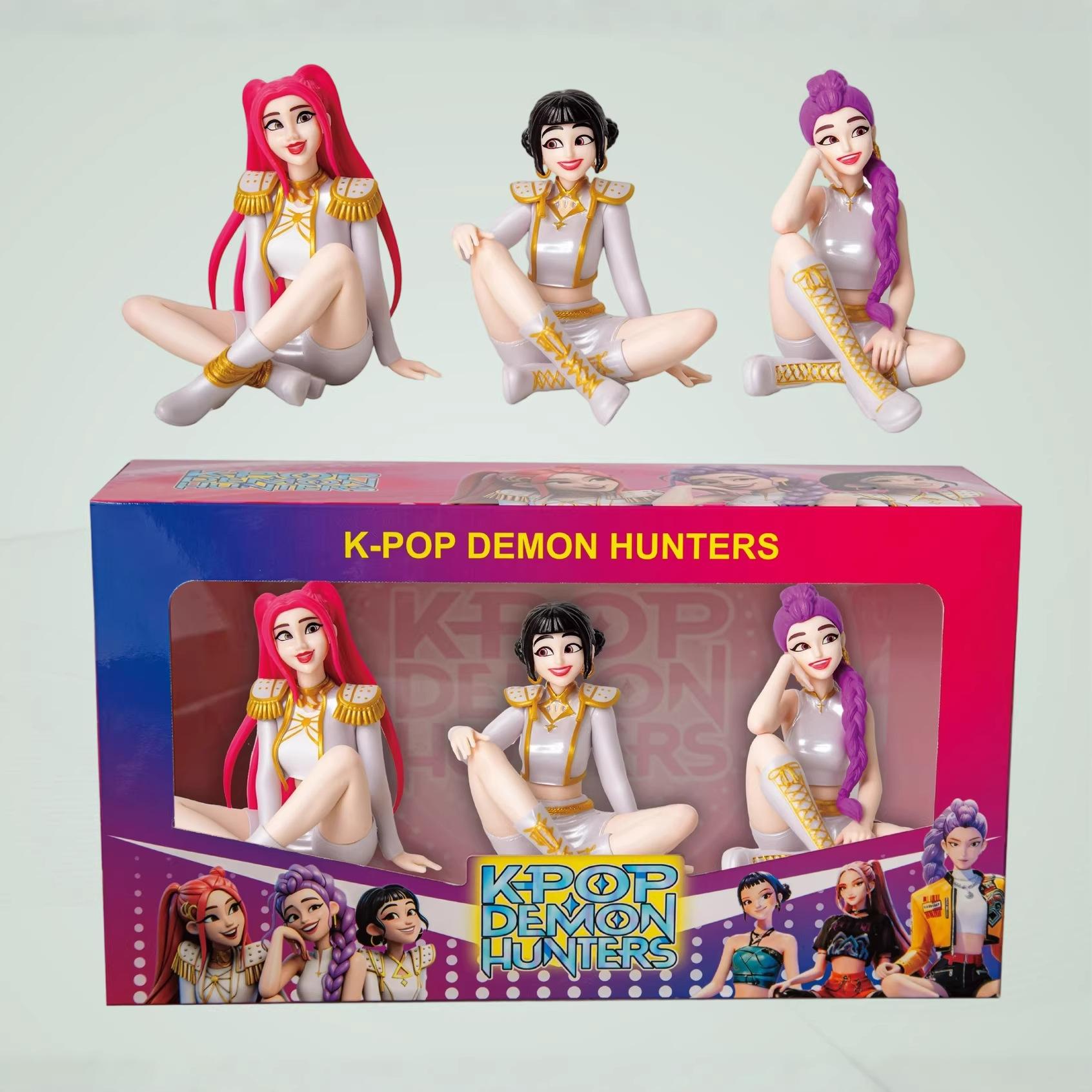 

New Kpop Demon Hunter Action Figure Set 3Pcs Cute Anime Girl Collectible Figurines with Stage Outfit Desktop Decoration Doll Toy Gift for Fans Kids 10cm