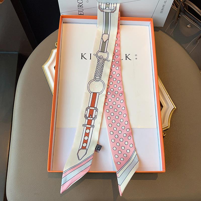 5*90Cm French Romantic New Twill Silk Small Silk Scarf Women'S Headband Tied Handbag Silk Scarf Fashion Small Scarf