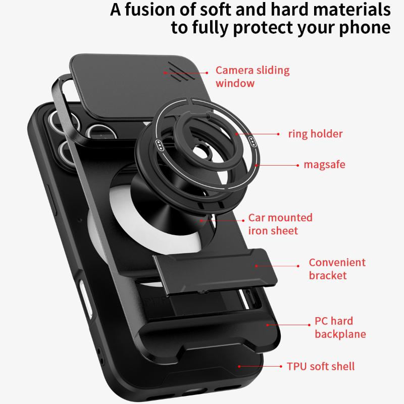 For Magsafe Magnetic Car Mount Ring Soft TPU + Hard PC 2-in-1 Phone Case For iPhone 17 Pro Max 15 13 12 14 16 Pro Max Back Cover
