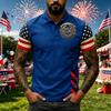 Men's Short Sleeve Polo Shirt with Independence Day Print Casual Fit Button Down Collar Top for Everyday Wear