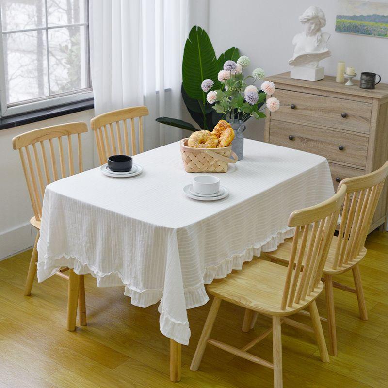 

Pure Cotton Tablecloth Retro French Pastoral Style round Table Coffee Table Cloth Cover Dining Table Fabric Rectangular Tablecloth Sense of Atmosphere Pure White 85*85cm