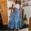 High Waist Ruffled Hem A-Line Jeans Skirt Women 2026 Spring Summer Retro Flared Denim Long Skirt for Lady Club Streetwear