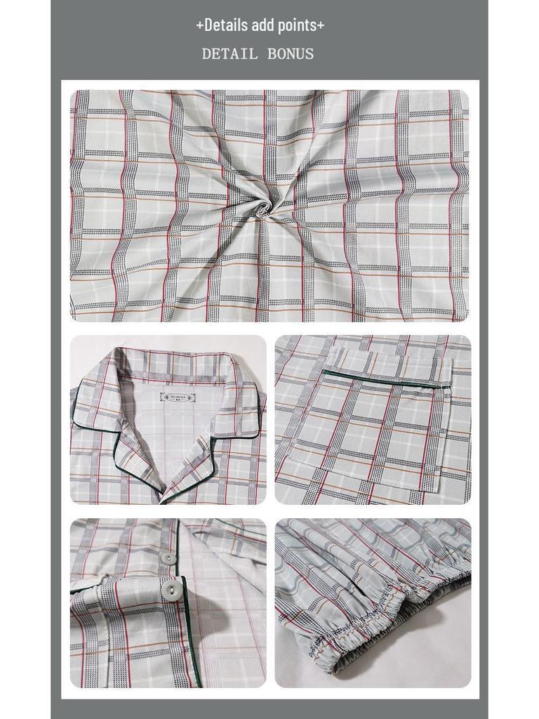 Men's Plus Size Long-Sleeve Plaid Cotton Pajamas for Spring & Autumn, Suitable for Outdoor Wear.