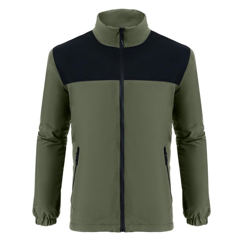 Men S Thick Fleece Lined Stand Collar Color Block Casual Jacket