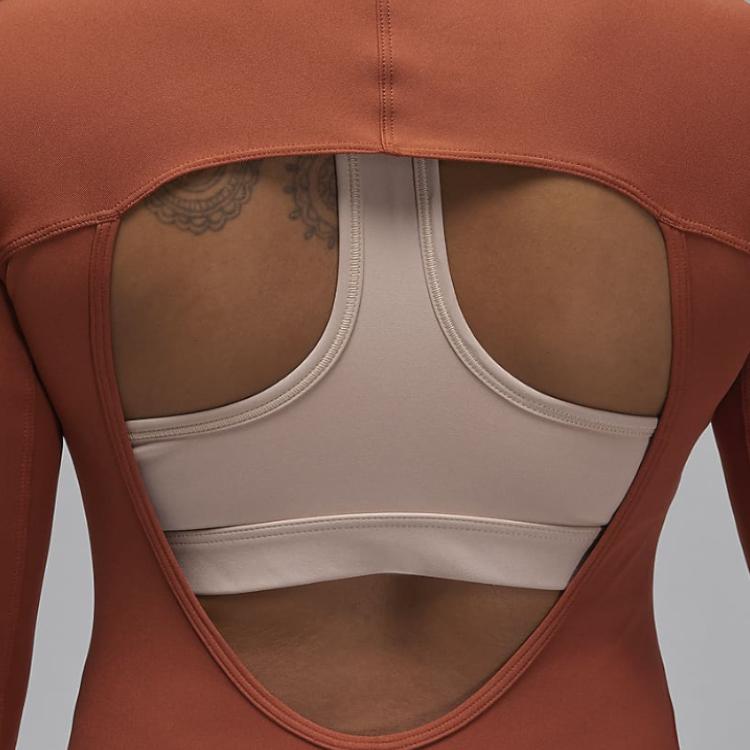 Jordan Sport Half-Zip Quick-Dry Long-Sleeve T-Shirt Women Tops Gray Peach FN5114-209