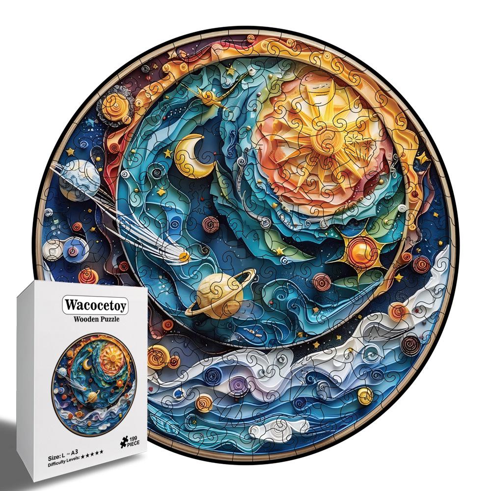 Wacocetoy Interstellar Wooden Irregular Planet Puzzle: High-Difficulty Decompression Interlocking Toy with Money Box Style