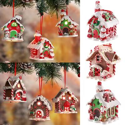3D Cute LED Light Christmas Gingerbread House Creative Pendant Christmas Decorantion Party Xmas Tree New Year Holiday Decor
