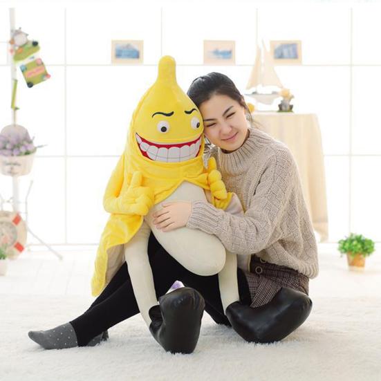 Bananenman Knuffel Grappige Uitdrukking Lange Benen Fruit Pop Knuffel Zacht Pluche Ornament PP Katoen Kwaadaardige Slechte Bananenman Cartoon Pop Kussen Verjaardagscadeau