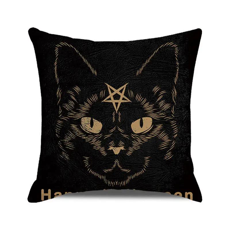 Halloween Dekorationen Kissenbezug 45x45 cm Vintage Stil Skelett Schwarze Katze Druck Kissenbezug Feiertagsdeko Zierkissenbezug