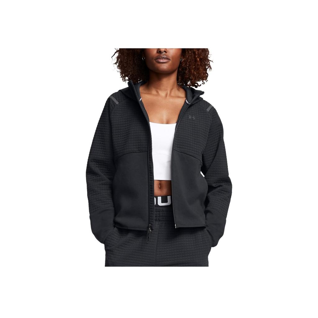 Under Armour Unaufhaltsame Freiheit Serie Logo Karierte Kapuzenjacke mit durchgehendem Reißverschluss Damenjacken Schwarz 1389842-001