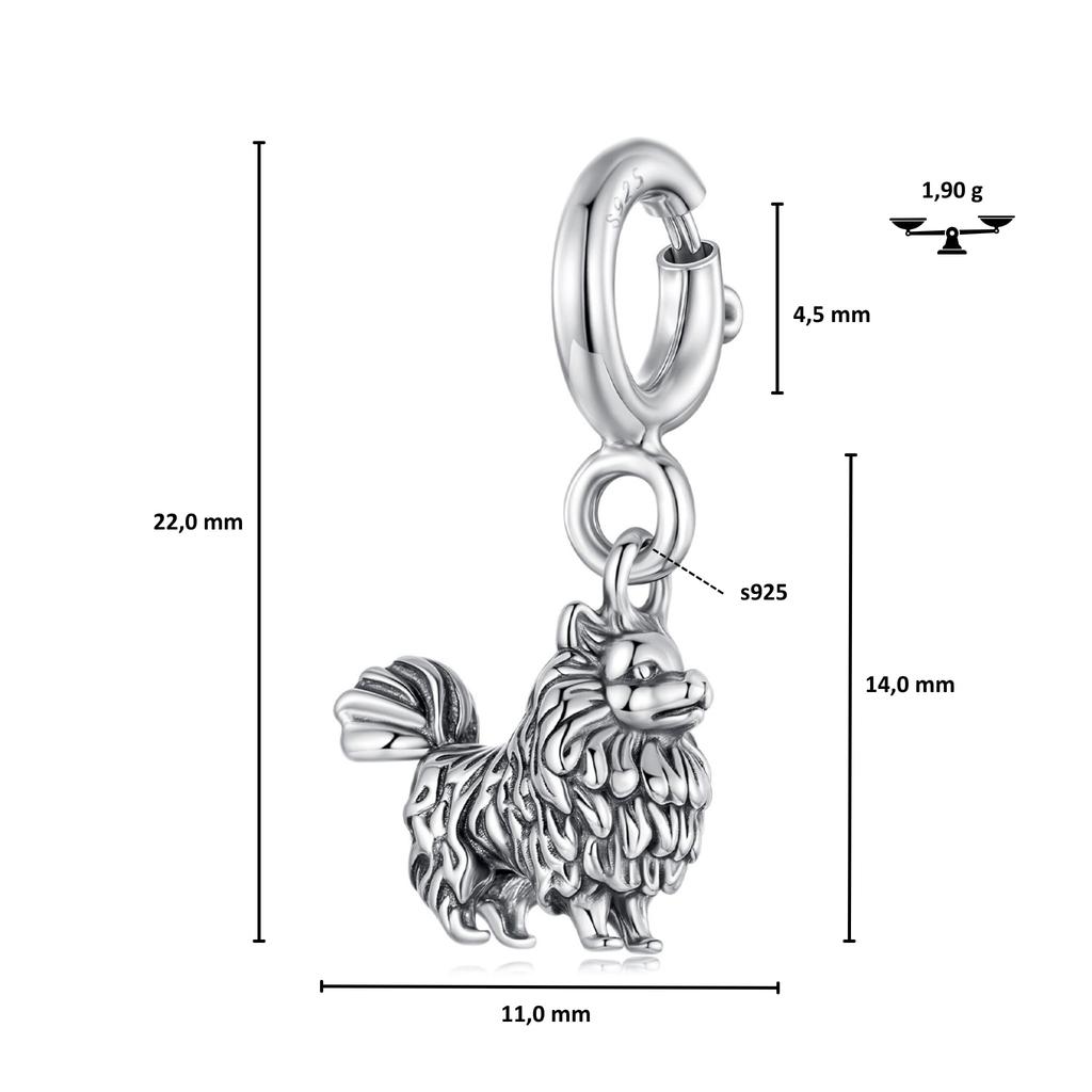 Silver Pendant with a Pomeranian Spitz Dog Breed, Silver 925 Beads