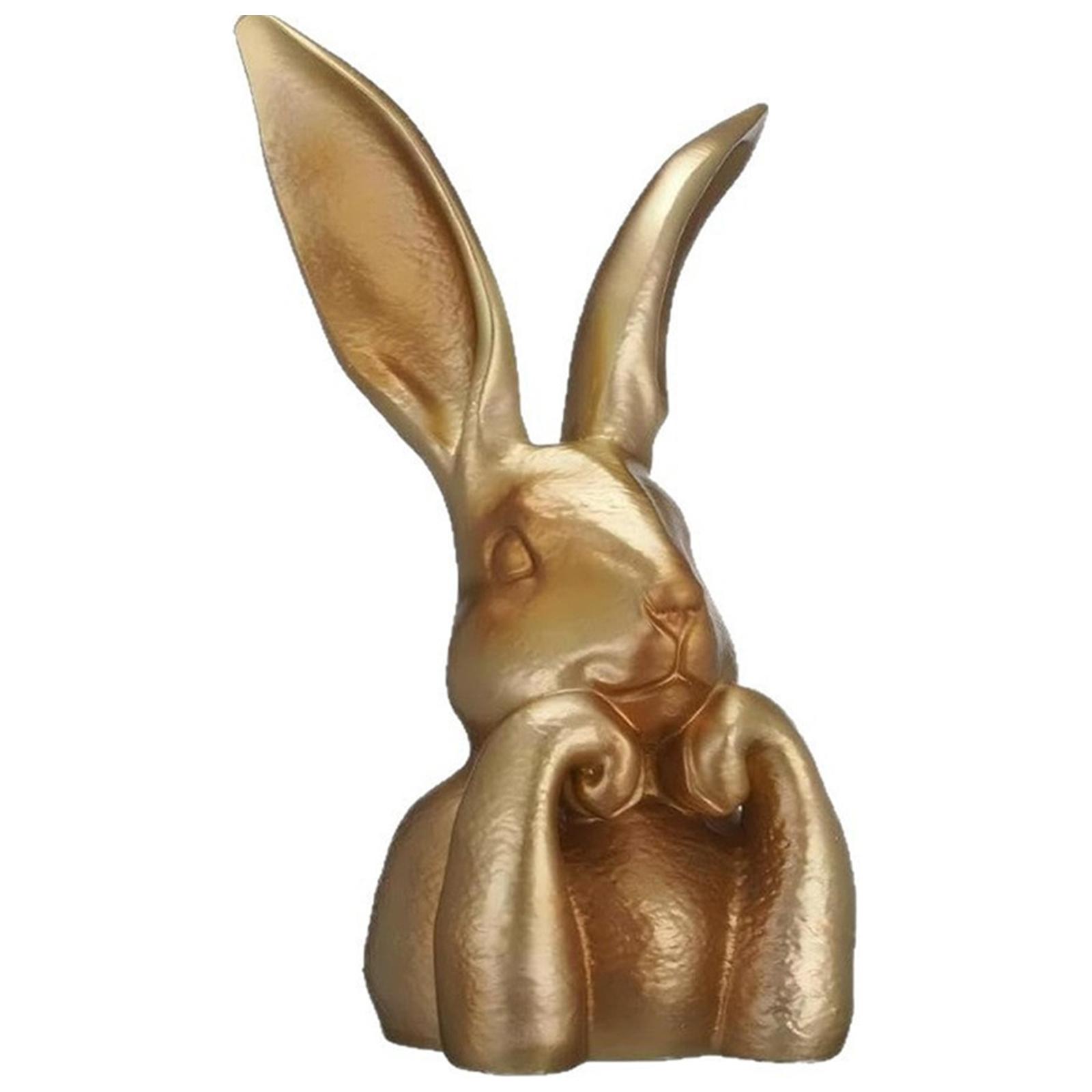 

8.66in Easter Thinking Bunny Figurine Spring Table Centerpiece Vintage Rabbit Figurines for Living Room Shelf Mantel Decorations золотой