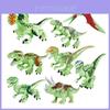 Conjunto de 8 blocos de montar fluorescentes de dinossauros jurássicos para crianças. Material atóxico e seguro.