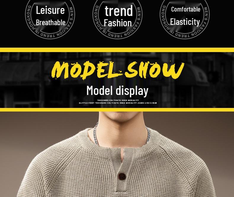 Men's High-End Retro Henley Knit Sweater - Autumn Trendy Loose Fit