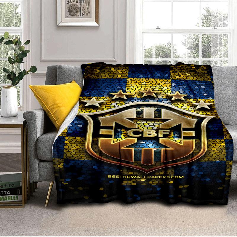 Brazilian Football Crest Printed Throws Blanket Soft Flannel Blankets for Couch Bed Gifts for Men Women Picnic blanket Christmas gifts