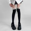 Women Japanese Student Winter Warm Cotton Over Knee Long Socks Elegant Ruffled Lace Top Bowknot Thigh High Stockings