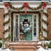 Snowman Wreath Green Lining For Christmas Doors Xmas Outdoor Decoration Door Cover For Front Door Home Christmas Party Supplies