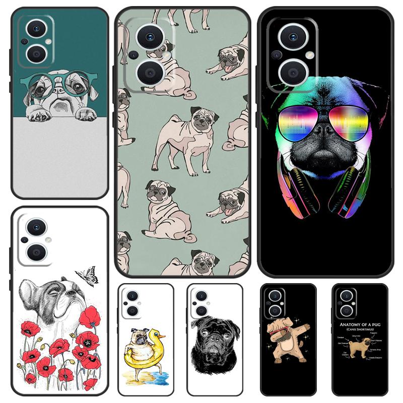 Cute Pug Dog Case For OPPO Reno 7 8 10 Pro 8T 2Z 4Z 5Z 6 Lite OPPO Find X6 Pro X2 X5 Lite X3 Neo Cover