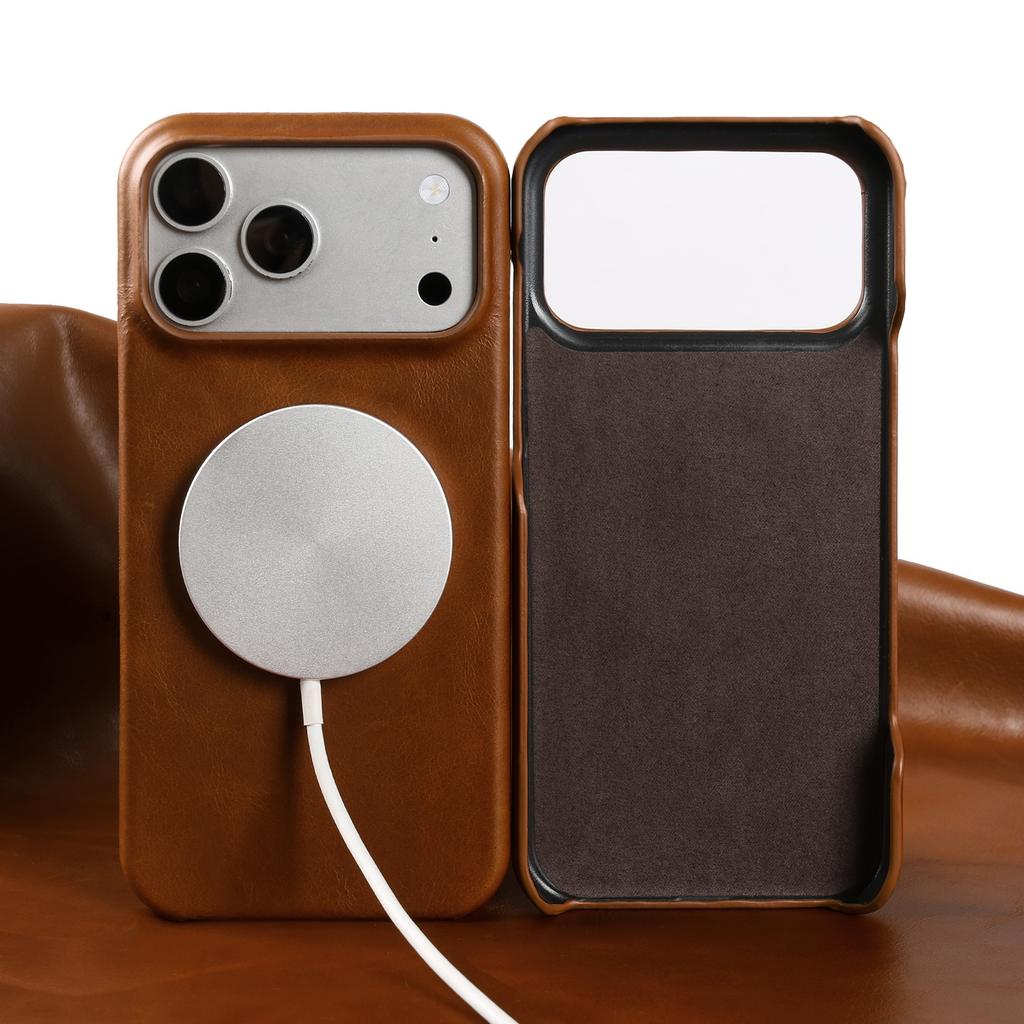 Capa Magnética Clássica de Couro Genuíno Para Para Iphone 17e 17Pro 16 1 14 13 12 Tampa de Proteção de Couro de Vaca Retro Pull-up