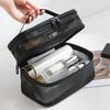 Double Layer Cosmetic Bag, Large Portable Mesh Travel Cosmetic Bag, with Double Zipper Makeup Brush Multifunctional Toiletry Bag