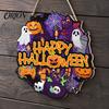 Thickened Solid Wood Pendant Happy Halloween Wooden Door Hanger Sign for Household Front Porch, Cute Ghost Pumpkin Sunproof Holiday Printed