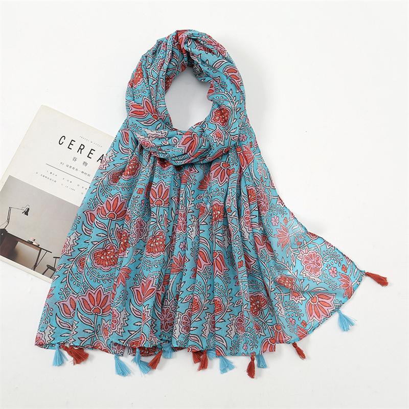 Fashion Luxury Petal Floral Tassel Viscose Shawl Scarf Lady High Quality Wrap Pashmina Stole Bufandas Muslim Hijab 180*90Cm