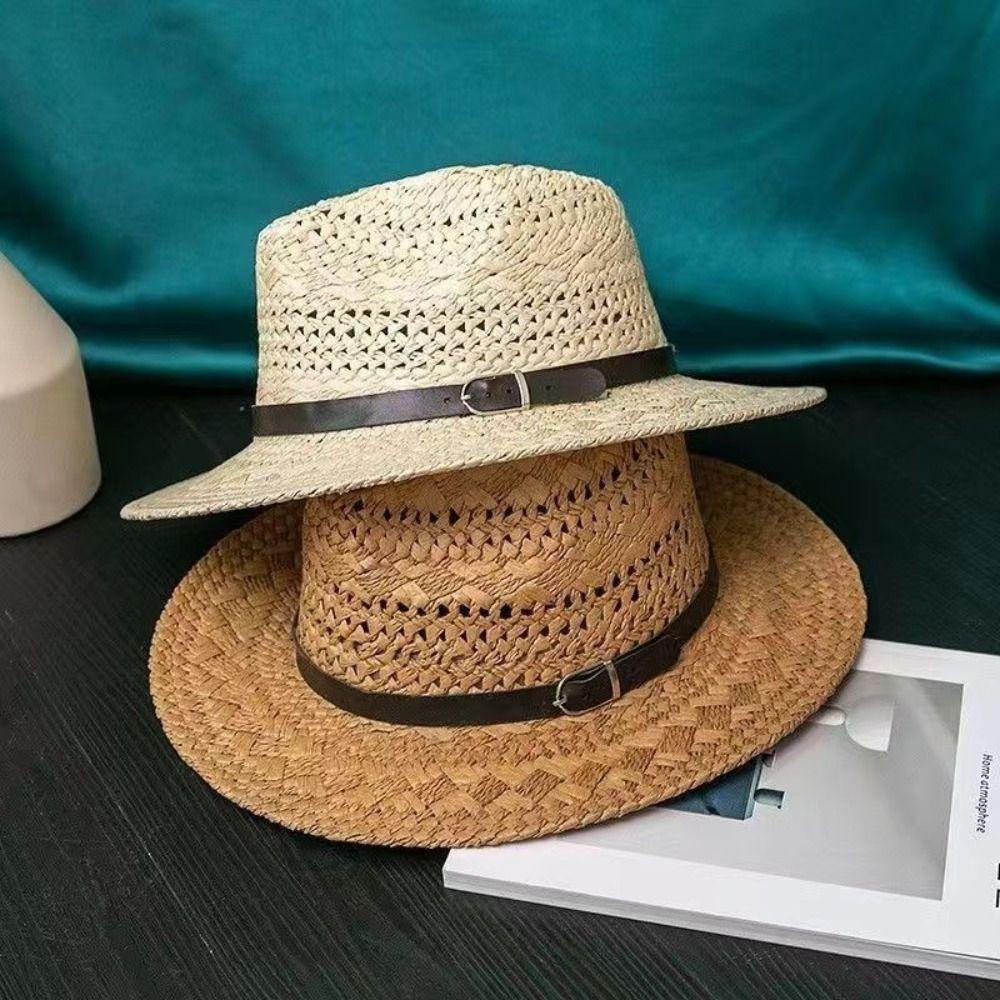 Jazz Western Cowboy Hat Wide Brim Visor Cap American Hollow Straw Hat  Summer
