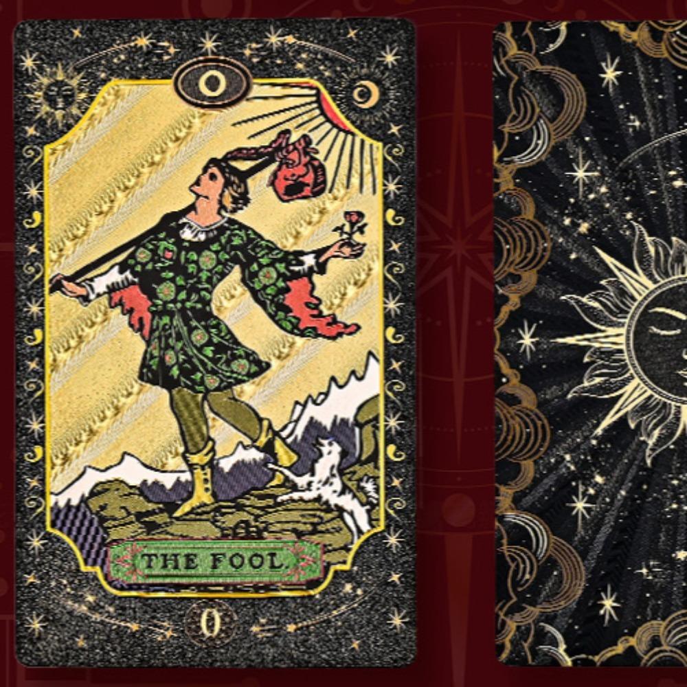 Black Gold Gilded Mystic Tarot Deck, Divination Tool with Luxury Finish 12*7cm 78 Pcs Waterproof Cards Based on Rider System