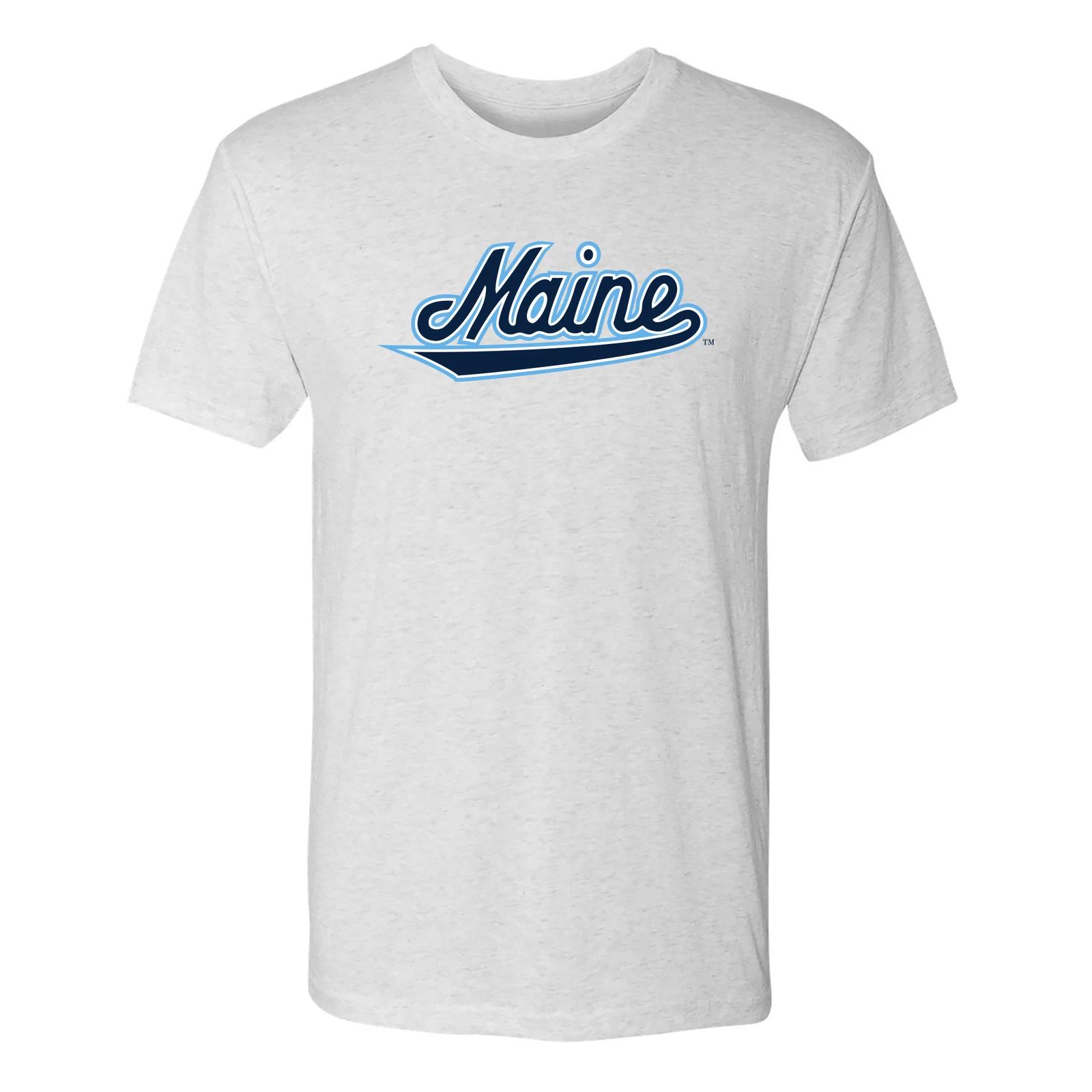 Maine Black Bears Script Logo Triblend T Shirt - Heather White M