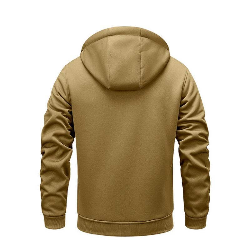 Men's Fleece-Lined Hooded Sweatshirt with Thickened Lining for Autumn/Winter Thickened Fleece-Lined Hooded Sportswear Casual Cardigan Warm Outerwear
