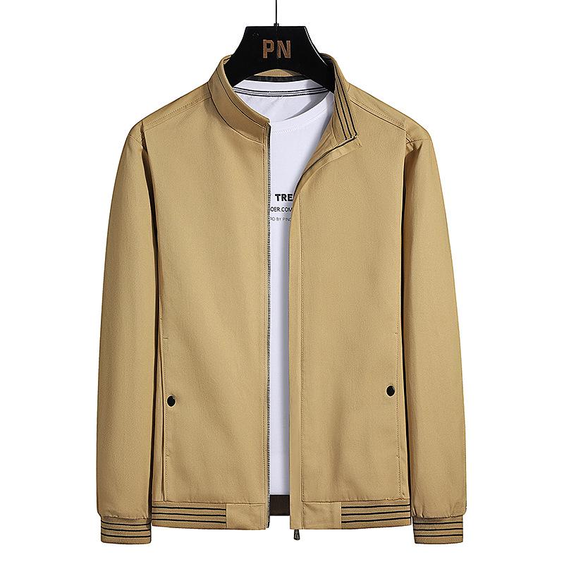 Men's Washed Cotton Casual Jacket - Spring/Autumn, Stand Collar, Dad's Top