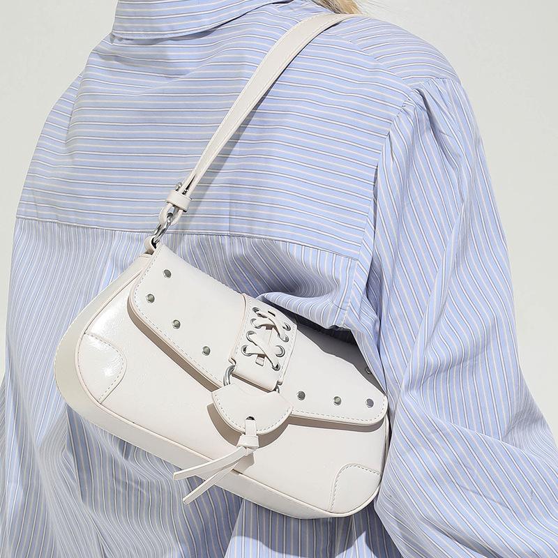 Y2k Rivet Belt Design Pu Shoulder Underarm Bags for Women Solid Color Cool Girls Crossbody Bag Simple Female Phe Handbags