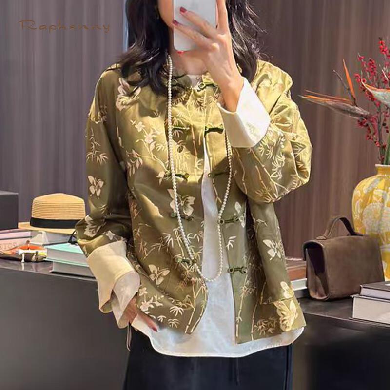 Женская куртка Raphenny в новом китайском стиле, жаккардовая, из смесового шелка, с длинным рукавом L