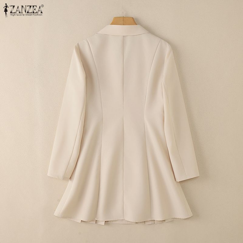 ZANZEA Rochie Elegantă Casual pentru Femei cu Guler Reversibil și Mânecă Lungă