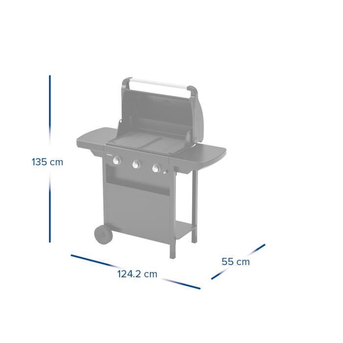 CAMPING GAZ - Barbecue gaz CLASS 3L COMPACT 3 brûleurs en acier - Surface de cuisson 60x35 cm - L 124 x P 55 x H 109 cm
