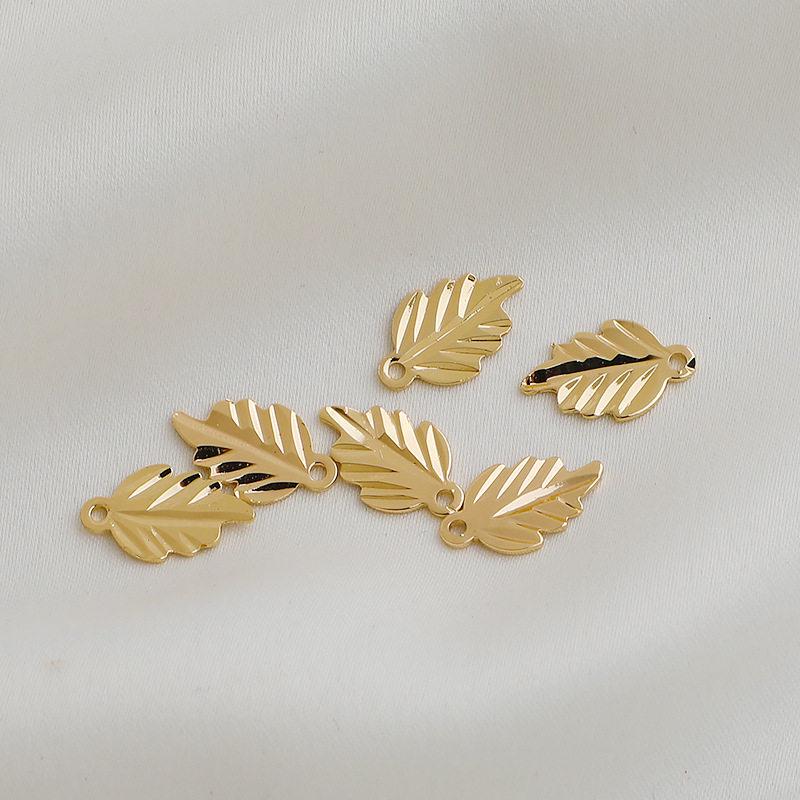 14K Gold Plated Engraved Thin Leaf Pendant & Charm Necklace for DIY Jewelry