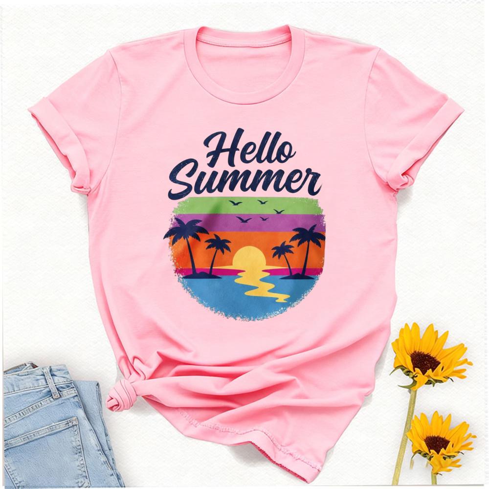 Unisex Hallo Sommer Palmenbaum Sonnenuntergang Strand Druck T-Shirt Retro Farbverlauf Grafik Rundhals Kurzarm Baumwolle Urlaubs Freizeit Oberteile